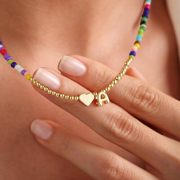 Cute Colorful Heart Initial Pendant Necklace - Perfect for Birthdays & Christmas - Picture 4 of 7